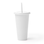 Vaso reutilizable de plástico reciclado con tapa y pajita 710ml color blanco segunda vista
