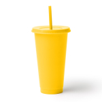 Vaso reutilizable de plástico reciclado con tapa y pajita 710ml color amarillo segunda vista