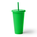 Vaso reutilizable de plástico reciclado con tapa y pajita 710ml color verde segunda vista