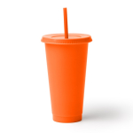 Vaso reutilizable de plástico reciclado con tapa y pajita 710ml color naranja segunda vista