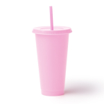 Vaso reutilizable de plástico reciclado con tapa y pajita 710ml color rosa segunda vista