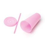 Vaso reutilizable de plástico reciclado con tapa y pajita 710ml color rosa vista detalle 1