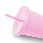 Vaso reutilizable de plástico reciclado con tapa y pajita 710ml color rosa vista detalle 3