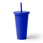 Vaso reutilizable de plástico reciclado con tapa y pajita 710ml color azul real segunda vista