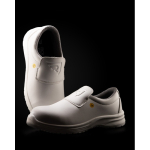 Calzado laboral tejido textil microfibra y cierre elástico Roly Salt color blanco vista detalle 2