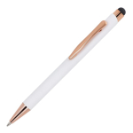 Bolígrafo de aluminio reciclado con grabado láser y clip metálico color blanco tercera vista