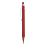 Bolígrafo de aluminio reciclado con grabado láser y clip metálico color rojo oscuro