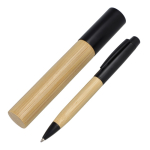 Bolígrafo metálico con cuerpo de bambú y estuche de tubo color negro segunda vista