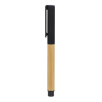 Bolígrafo roller de bambú con capucha y clip de plástico tinta negra color negro