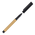 Bolígrafo roller de bambú con capucha y clip de plástico tinta negra color negro tercera vista