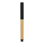 Bolígrafo roller de bambú con capucha y clip de plástico tinta negra color negro cuarta vista