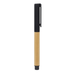 Bolígrafo roller de bambú con capucha y clip de plástico tinta negra color negro quinta vista