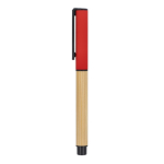 Bolígrafo roller de bambú con capucha y clip de plástico tinta negra color rojo oscuro