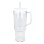 Vaso térmico con asa lateral y pajita en tapa antigoteo 1L color blanco transparente