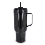 Vaso térmico con asa lateral y pajita en tapa antigoteo 1L color negro transparente