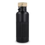 Botella térmica antigoteo con tapa de bambú y asa metálica 500ml color negro tercera vista
