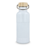 Botella térmica antigoteo con tapa de bambú y asa metálica 500ml color blanco segunda vista