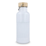 Botella térmica antigoteo con tapa de bambú y asa metálica 500ml color blanco tercera vista