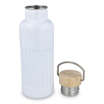 Botella térmica antigoteo con tapa de bambú y asa metálica 500ml color blanco sexta vista