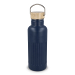 Botella térmica antigoteo con tapa de bambú y asa metálica 500ml color azul oscuro
