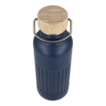 Botella térmica antigoteo con tapa de bambú y asa metálica 500ml color azul oscuro septima vista