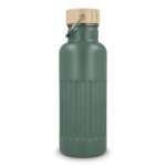 Botella térmica antigoteo con tapa de bambú y asa metálica 500ml color verde oliva tercera vista