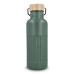 Botella térmica antigoteo con tapa de bambú y asa metálica 500ml color verde oliva cuarta vista