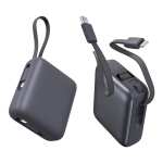 Power bank con cables integrados y carga rápida 10.000mAh color gris oscuro cuarta vista