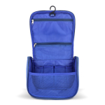 Neceser de plástico reciclado con gancho interior para colgar y asa color azul quinta vista