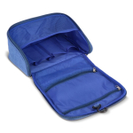 Neceser de plástico reciclado con gancho interior para colgar y asa color azul sexta vista