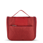 Neceser de plástico reciclado con gancho interior para colgar y asa color rojo oscuro