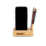 Soporte multifuncional de bambú natural con altavoz ampliador vista 1