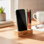 Soporte multifuncional de bambú natural con altavoz ampliador vista 2