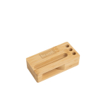 Soporte multifuncional de bambú natural con altavoz ampliador vista con logo impreso