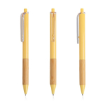 Bolígrafo con clip translúcido y agarre de bambú de tinta negra color amarillo