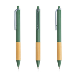 Bolígrafo con clip translúcido y agarre de bambú de tinta negra color verde pistacho