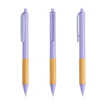 Bolígrafo con clip translúcido y agarre de bambú de tinta negra color violeta