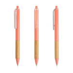 Bolígrafo con clip translúcido y agarre de bambú de tinta negra color rosa claro