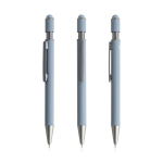 Bolígrafo aluminio reciclado con spinner y puntero táctil tinta azul color gris claro