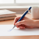 Bolígrafo aluminio reciclado con spinner y puntero táctil tinta azul vista de ambiente