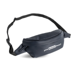 Riñonera resistente con protección salpicaduras y cinta ajustable color negro vista con logo impreso