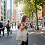 Bolsa de algodón reciclado melange con asas largas resistencia 8kg vista de ambiente