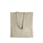 Bolsa de algodón reciclado melange con asas largas resistencia 8kg vista con logo impreso