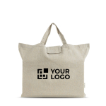 Bolsa plegable de algodón reciclado con fuelle y asas cortas 150 g/m2 vista de impresión
