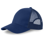 Gorra trucker de 5 paneles con cierre snapback y visera curva 250 g/m2 color azul marino vista 2