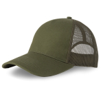 Gorra trucker de 5 paneles con cierre snapback y visera curva 250 g/m2 color verde oliva vista 2