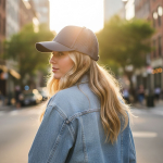 Gorra trucker de 5 paneles con cierre snapback y visera curva 250 g/m2 vista de ambiente