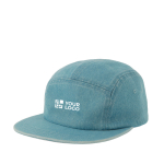 Gorra estilo camper de 5 paneles no estructurada con visera plana vista de impresión