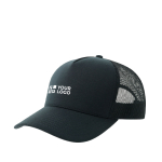 Gorra trucker de poliéster reciclado con 5 paneles y malla trasera vista de impresión