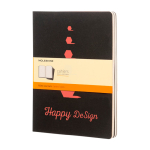 Libreta de esquinas redondeadas Moleskine Cahier Journal hojas a rayas color negro vista impresión serigrafía